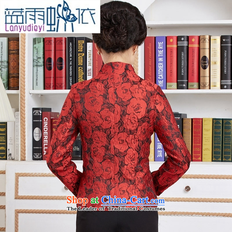 Ya-ting new shop of ethnic Chinese, improvement in the spring and autumn Tang Dynasty Older long-sleeved T-shirt women with mother qipao XXXL, red blue rain butterfly according to , , , shopping on the Internet