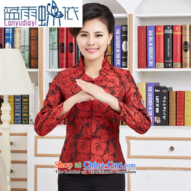 Ya-ting new shop of ethnic Chinese, improvement in the spring and autumn Tang Dynasty Older long-sleeved T-shirt women with mother qipao XXXL, red blue rain butterfly according to , , , shopping on the Internet