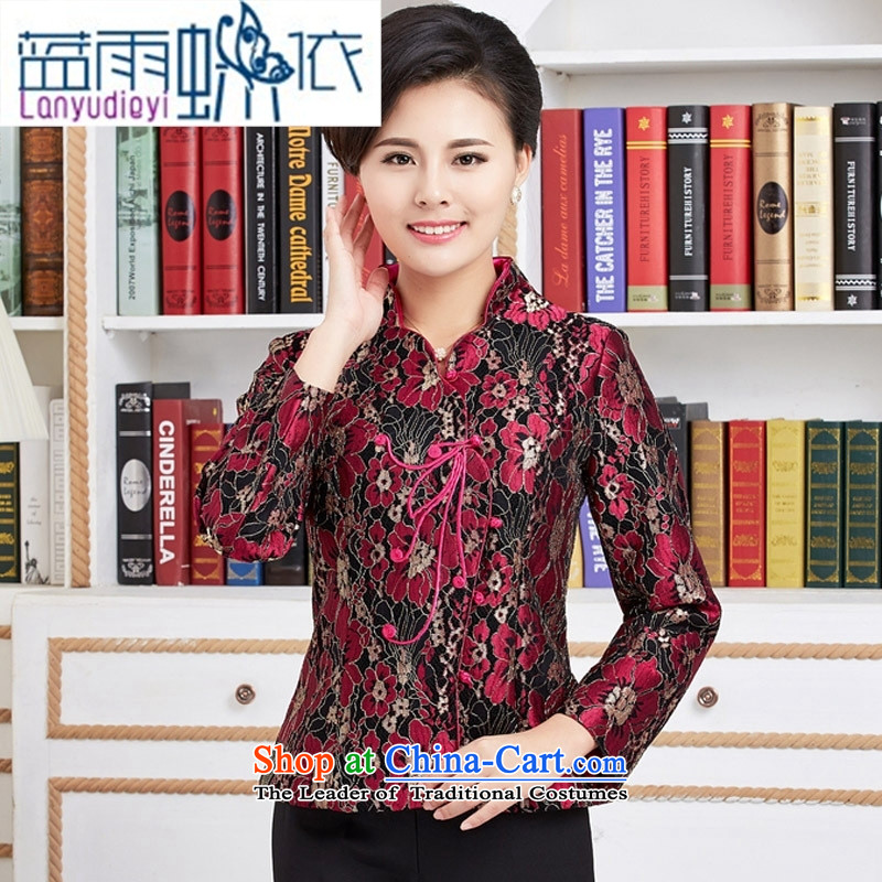 Ms. Ya-ting shop Tang blouses female long-sleeve sweater with Spring and Autumn Chinese improved national dress with red XXXL, mother blue rain butterfly according to , , , shopping on the Internet