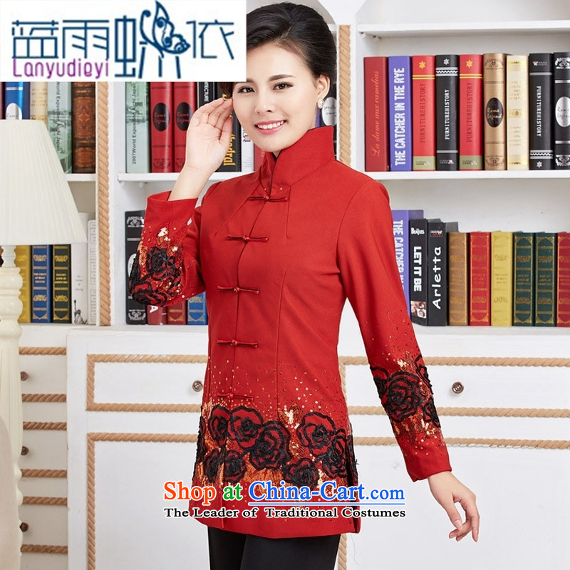 Ms. Ya-ting shop long-sleeved improved Tang dynasty new spring loaded in the classical embroidery long red shirts XXL, blue rain butterfly according to , , , shopping on the Internet