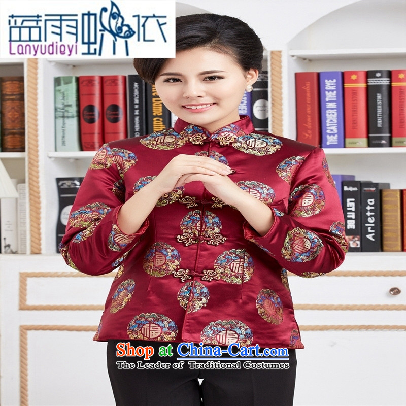 Ya-ting shop 2015 Autumn replacing winter clothing new products of older men and women and replace Tang dynasty birthday made old grandma couples Soo-jacket with red stripes , L, blue rain butterfly according to , , , shopping on the Internet