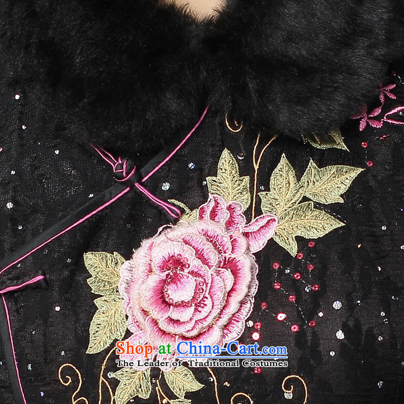 The aristocratic oriental 2015 new winter day-improved cheongsam dress flowers on the drawer units embroidery cheongsam 344616 Black XL, oriental aristocratic shopping on the Internet has been pressed.