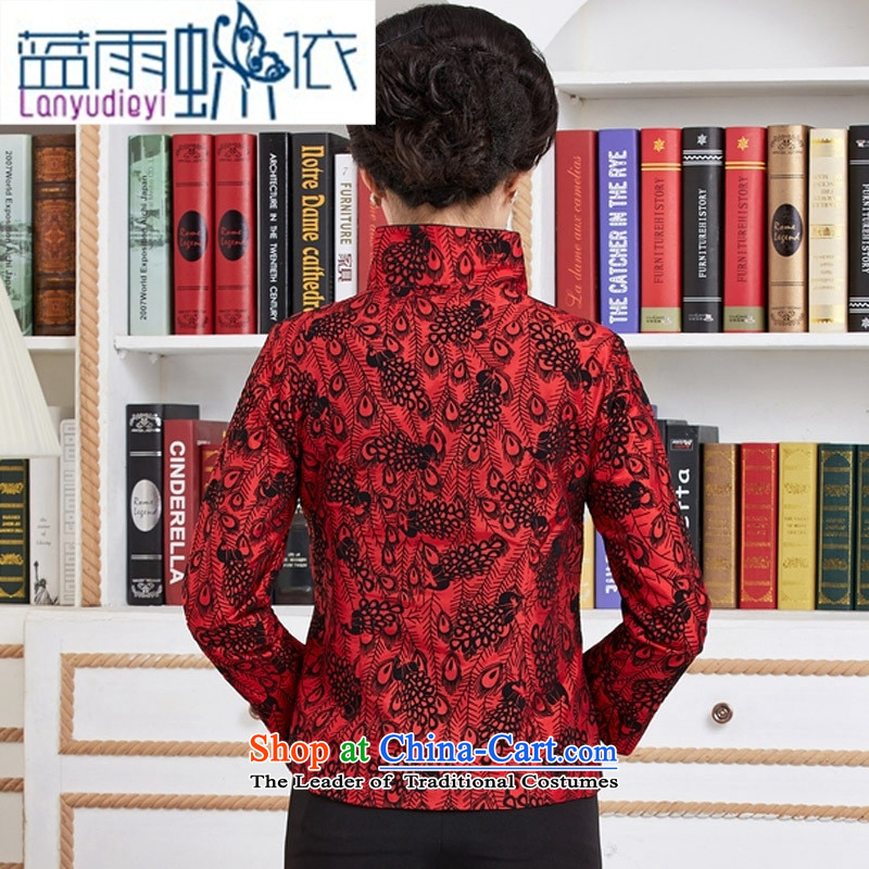 Ya-ting Tang dynasty new shops, ethnic long-sleeved T-shirt spring and autumn in mother figure jacket women older feather clothes red XL, blue rain butterfly according to , , , shopping on the Internet