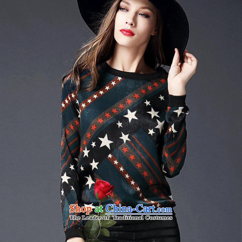 The main European site with new autumn 2015 Western big star stamp long-sleeved T-shirt, forming the video thin wild green T-shirt , blue rain butterfly according to , , , shopping on the Internet