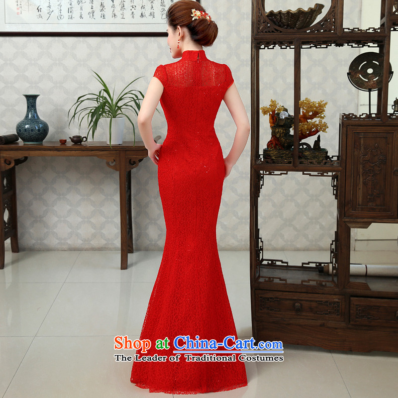 In 2015 the new Marriage friends qipao gown lace Bridal Services Improved retro bows crowsfoot Sau San long evening dress code RED M 2 feet of the waist-yi (LANYI) , , , shopping on the Internet