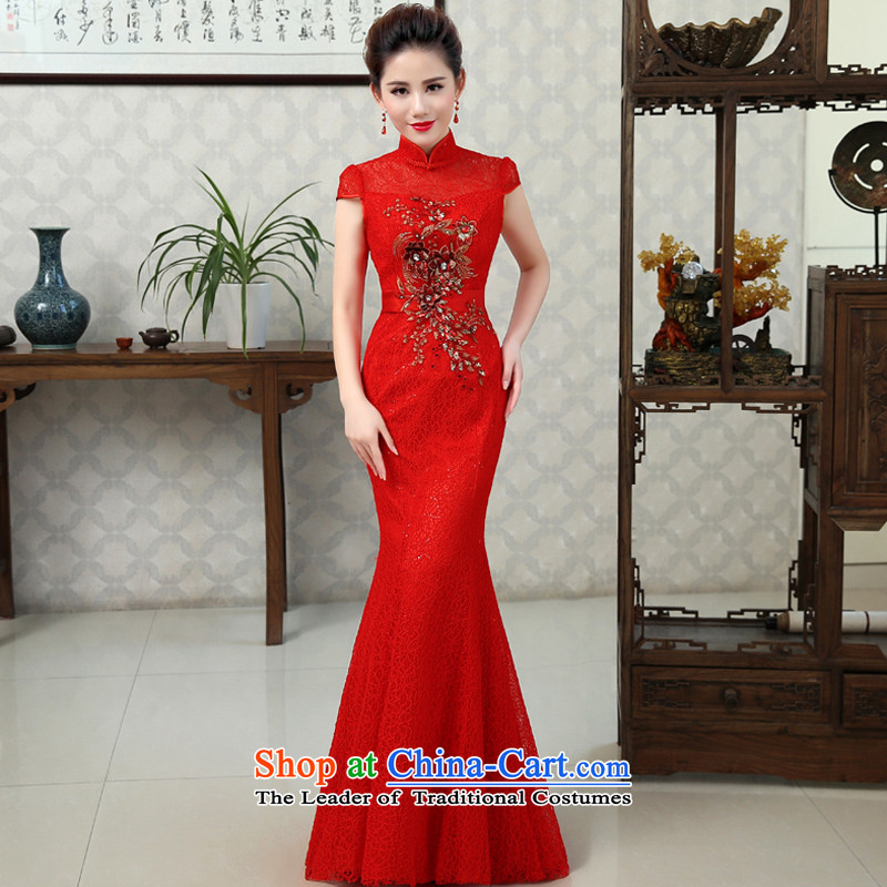 In 2015 the new Marriage friends qipao gown lace Bridal Services Improved retro bows crowsfoot Sau San long evening dress code RED M 2 feet of the waist-yi (LANYI) , , , shopping on the Internet