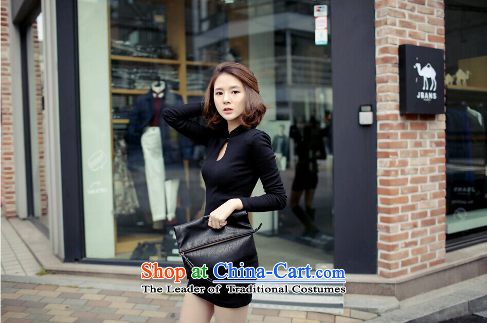 Autumn and winter new graphics package and Sau San thin and sexy long-sleeved black skirt wear qipao black S picture, prices, brand platters! The elections are supplied in the national character of distribution, so action, buy now enjoy more preferential! As soon as possible.