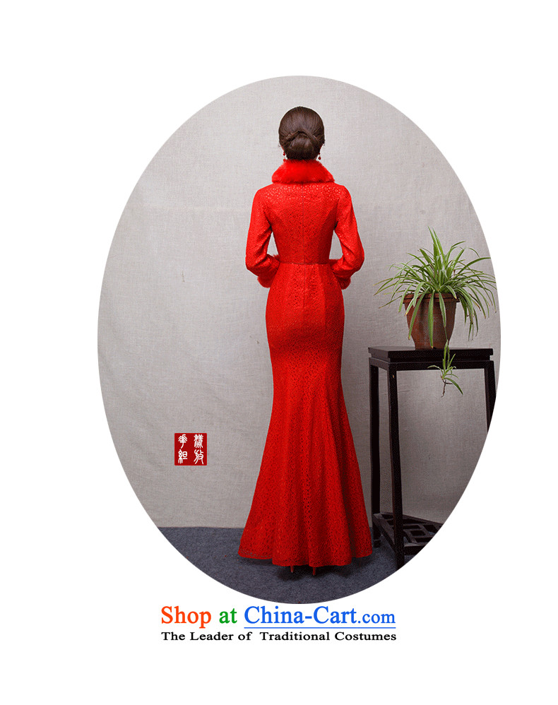 The new 2015 Service bows autumn and winter crowsfoot marriage cheongsam red 7 cuff cuff Chinese word lace bride dress shoulder cape with an elegant and well refined dress red 7 Cuff + fur shoulder M picture, prices, brand platters! The elections are supplied in the national character of distribution, so action, buy now enjoy more preferential! As soon as possible.