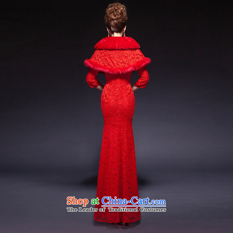The new 2015 Service bows autumn and winter crowsfoot marriage cheongsam red 7 cuff cuff Chinese word lace bride dress shoulder cape with an elegant and well refined dress red 7 + fur shoulder , cuffs, China has been pressed to love shopping on the Intern