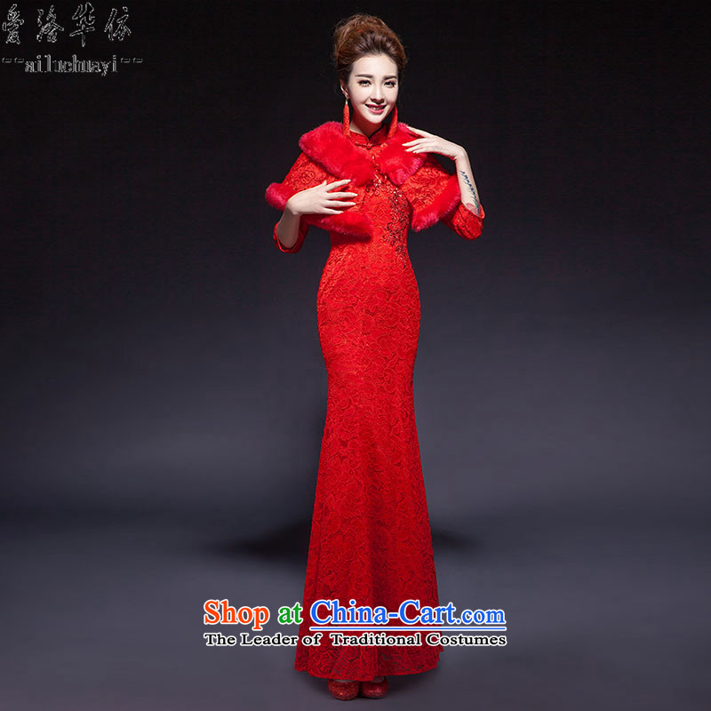 The new 2015 Service bows autumn and winter crowsfoot marriage cheongsam red 7 cuff cuff Chinese word lace bride dress shoulder cape with an elegant and well refined dress red 7 + fur shoulder , cuffs, China has been pressed to love shopping on the Intern