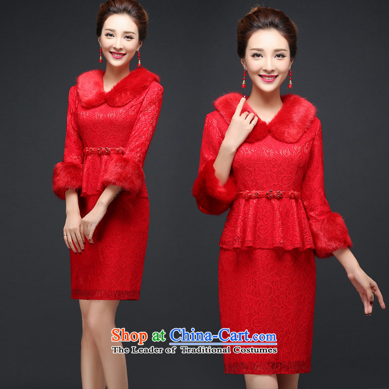 Martin Taylor autumn and winter new red lace qipao short of marriages bows to dress video thin cheongsam dress temperament female red S, Martin (TAILEMARTIN Taylor) , , , shopping on the Internet