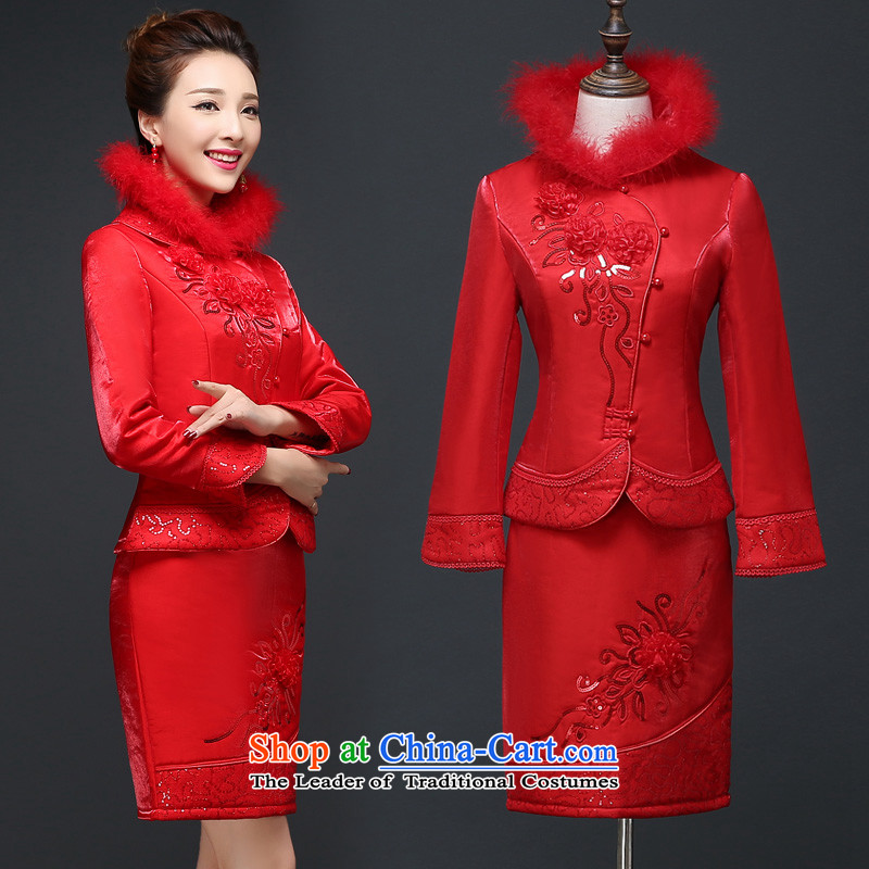 Martin Taylor new autumn and winter cheongsam dress red bride bows service wedding dress Sau San thick warm long-sleeved qipao XXL, red kit (TAILEMARTIN Martin Taylor) , , , shopping on the Internet