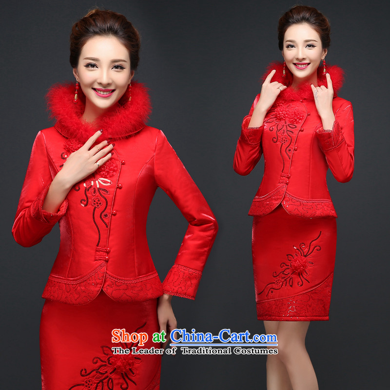 Martin Taylor new autumn and winter cheongsam dress red bride bows service wedding dress Sau San thick warm long-sleeved qipao XXL, red kit (TAILEMARTIN Martin Taylor) , , , shopping on the Internet