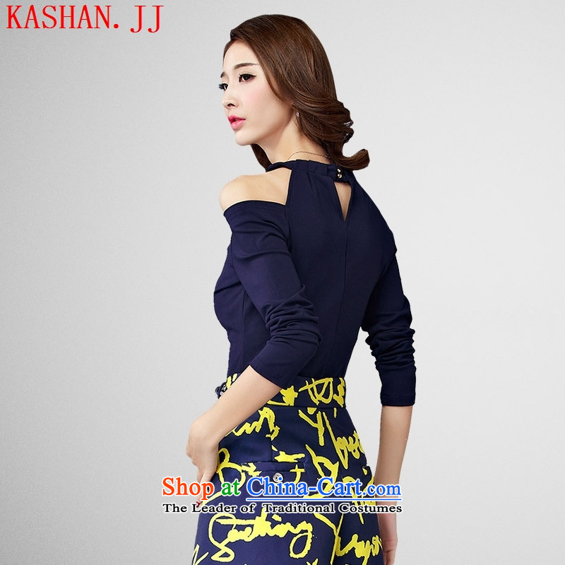 Mano-hwan's 2015 Autumn new products are stylish decorated women also tops the Korean version of Hang video thin shoulders a long-sleeved shirt female Dark Blue stretch, forming the basis of the card will Shan (KASHAN.JJ CHRISTMASTIME) , , , shopping on t