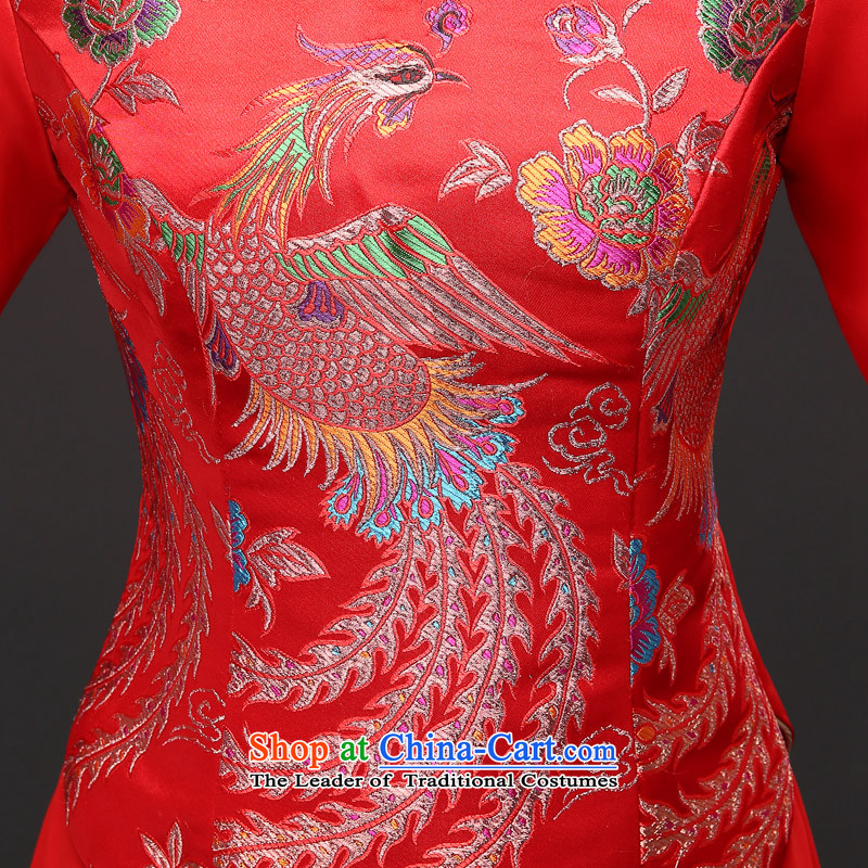 Martin Taylor new bride Chinese wedding dress improved long-sleeved red bows services folder qipao cotton winter cheongsam dress Sau Wo Service RED M Taylor (TAILEMARTIN Martin) , , , shopping on the Internet
