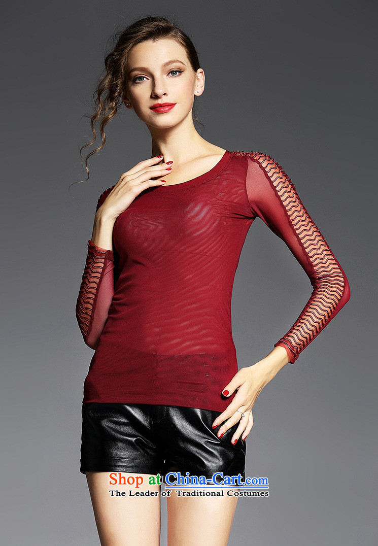 The main European and American style sleeve engraving elastic yarn, forming the Sau San shirt web 2015 Autumn Load T-shirt new women's YN11038 wine red S picture, prices, brand platters! The elections are supplied in the national character of distribution, so action, buy now enjoy more preferential! As soon as possible.