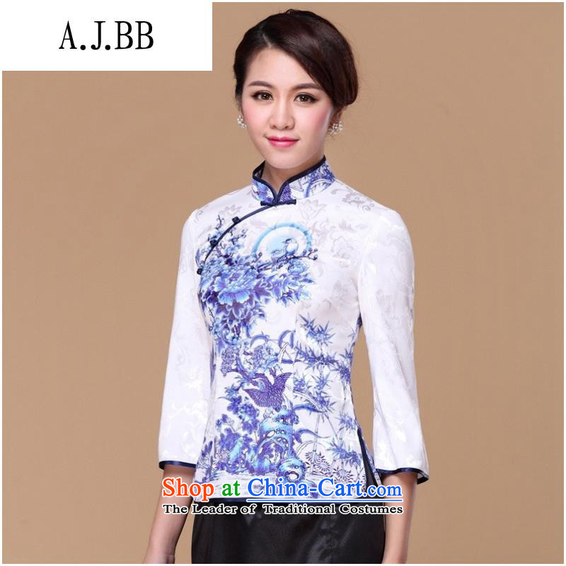 The Secretary for Health related shops spring and summer * Tang blouses Women's Summer porcelain retro-clip qipao shirt improved stylish Sau San Xia long-sleeved XL,A.J.BB,,, shopping on the Internet
