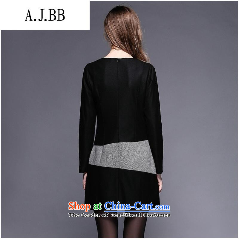 Secretary for Europe and the 2015 involving shops * autumn replacing knocked color stitching large long-sleeved MM thick black skirt XXL,A.J.BB,,, shopping on the Internet