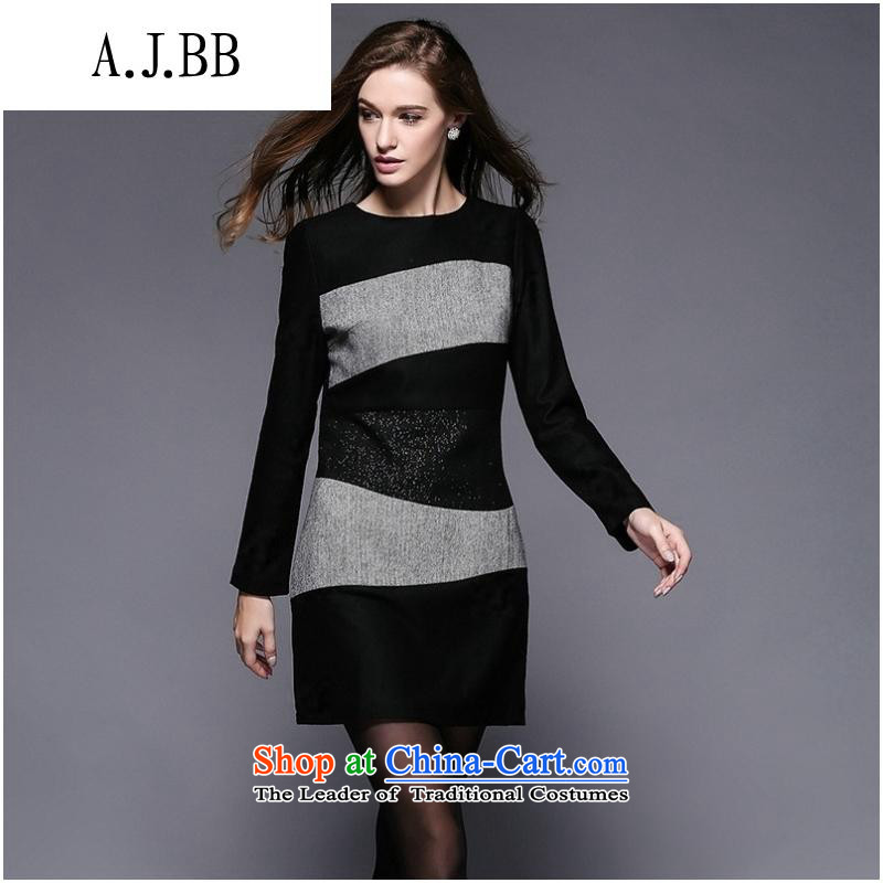 Secretary for Europe and the 2015 involving shops * autumn replacing knocked color stitching large long-sleeved MM thick black skirt XXL,A.J.BB,,, shopping on the Internet
