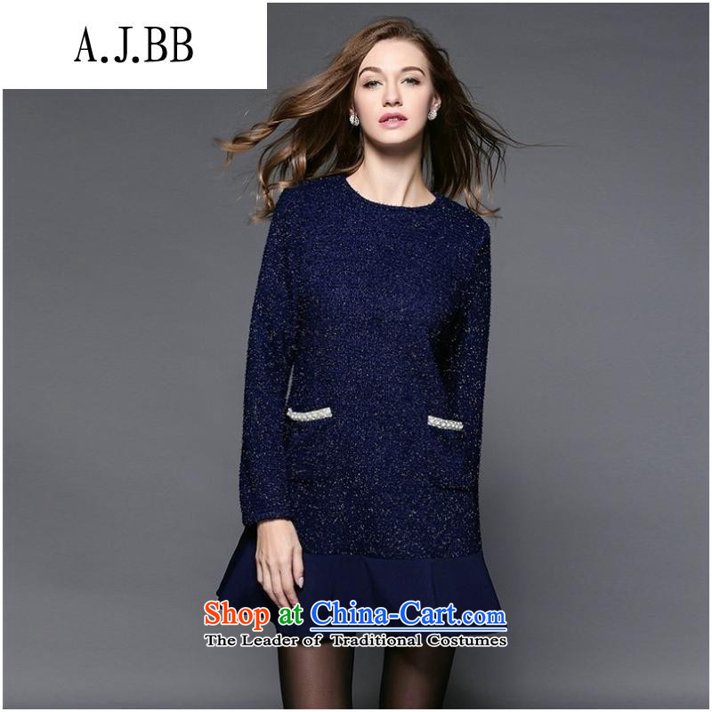 Secretary for Europe and the 2015 involving shops * Install New Field autumn graphics thin large long-sleeved round-neck collar relaxd dress blue XL,A.J.BB,,, shopping on the Internet