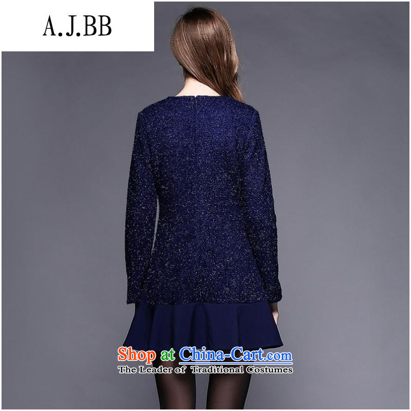 Secretary for Europe and the 2015 involving shops * Install New Field autumn graphics thin large long-sleeved round-neck collar relaxd dress blue XL,A.J.BB,,, shopping on the Internet