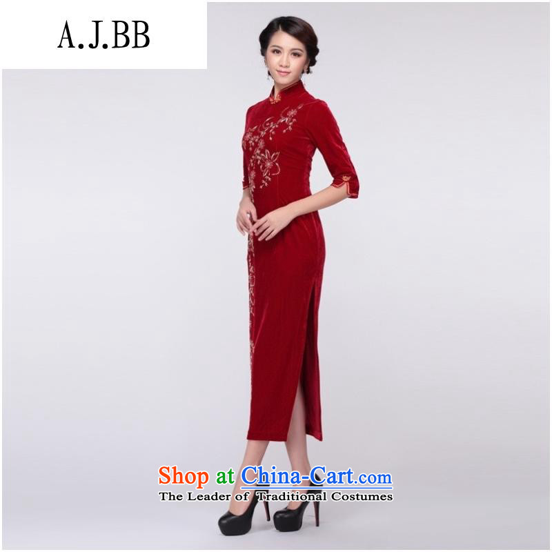 The Secretary for Health related shops * Staple Pearl genuine gold cheongsam scouring pads stunning banquet in short long qipao improved dress long short-sleeved XXL,A.J.BB,,, shopping on the Internet