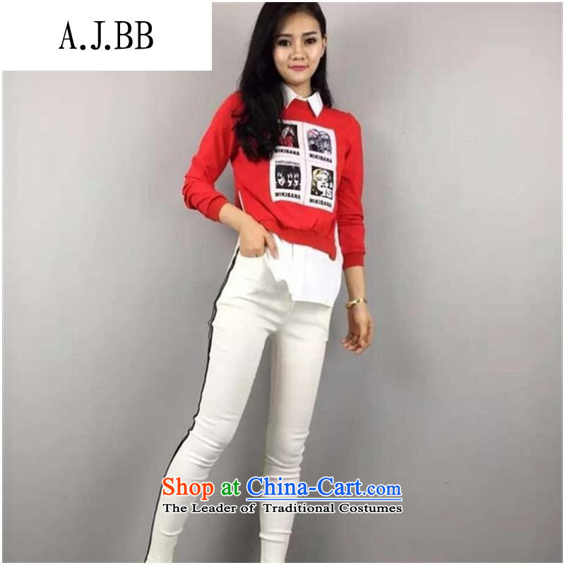 * The European clothing shops involved and site WOMEN FALL 2015 new products is not long-sleeved shirt + rules sweater stylish two kits red M,A.J.BB,,, shopping on the Internet