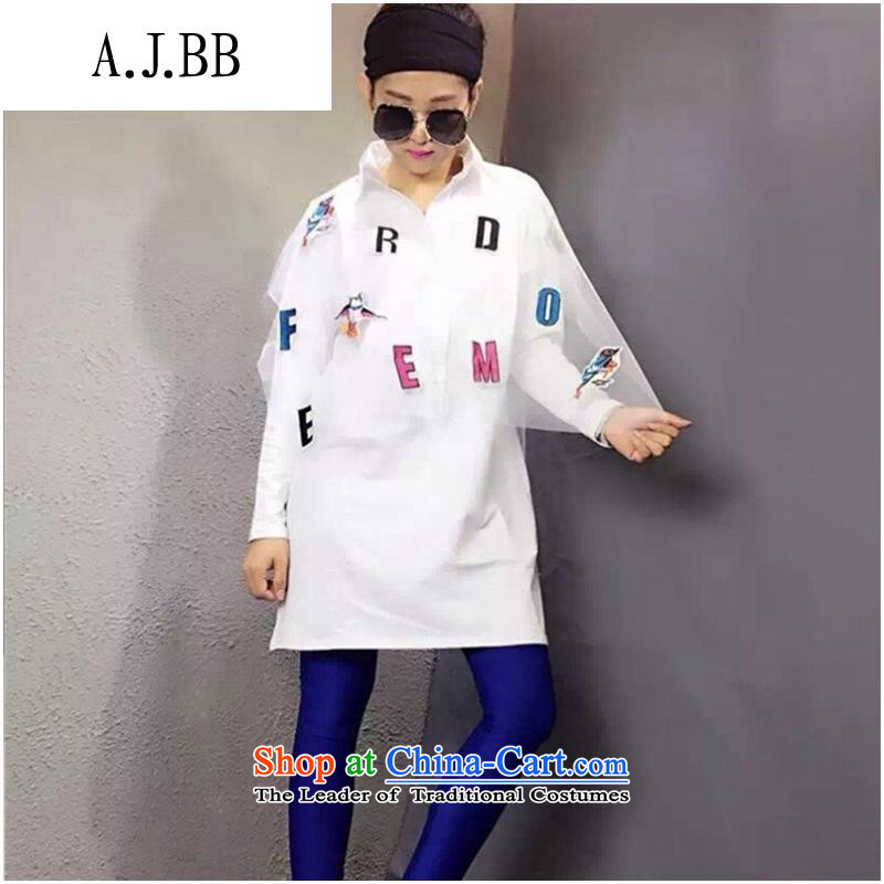 Secretary for Korean clothing shops involved _ WOMEN FALL 2015 new products t-shirt spell lace letters long-sleeved T-shirt, long white?L