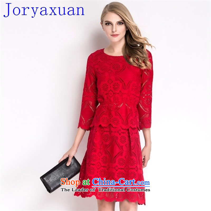 Deloitte Touche Tohmatsu sunny autumn 2015 shops female new elastic waist water-soluble embroidery lace shirt + upper body skirt Fashion aristocratic kit red , L, Love Yan (axbaby Bebe) , , , shopping on the Internet