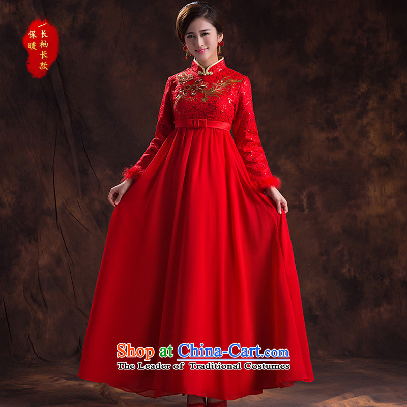 The Korean version of the large Top Loin of winter-style qipao) Improved services cotton winter toasting champagne bridal dresses 2015 New Red S Chengjia True Love , , , shopping on the Internet