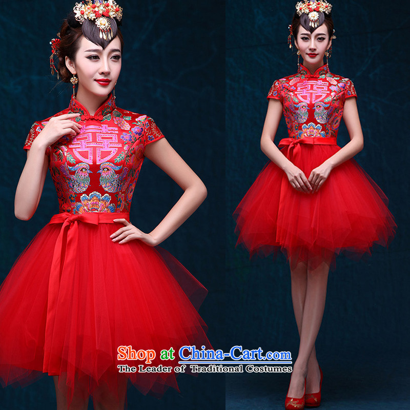 2015 bride wedding dress chinese red retro improved qipao bows services bon bon skirt the new summer short skirt red S Chengjia True Love , , , shopping on the Internet