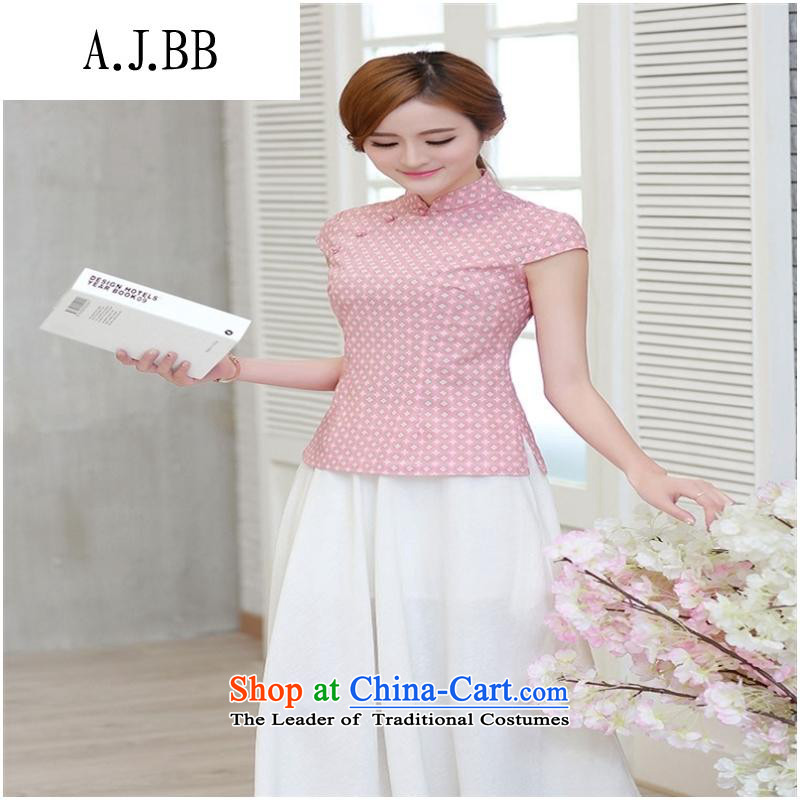 _ The new clothes shops and involved, qipao shirt retro China wind improved Han-summer ethnic short-sleeved T-shirt qipao female republic of korea purple stereo grid?XL