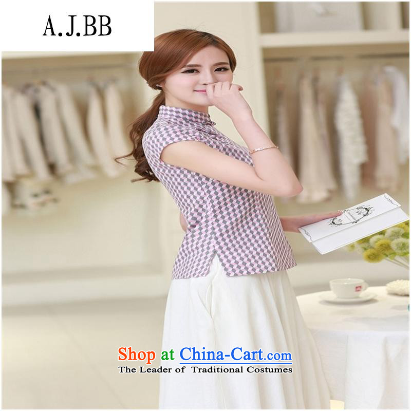 * The new clothes shops and involved, qipao shirt retro China wind improved Han-summer ethnic short-sleeved T-shirt qipao female republic of korea purple stereo grid XL,A.J.BB,,, shopping on the Internet