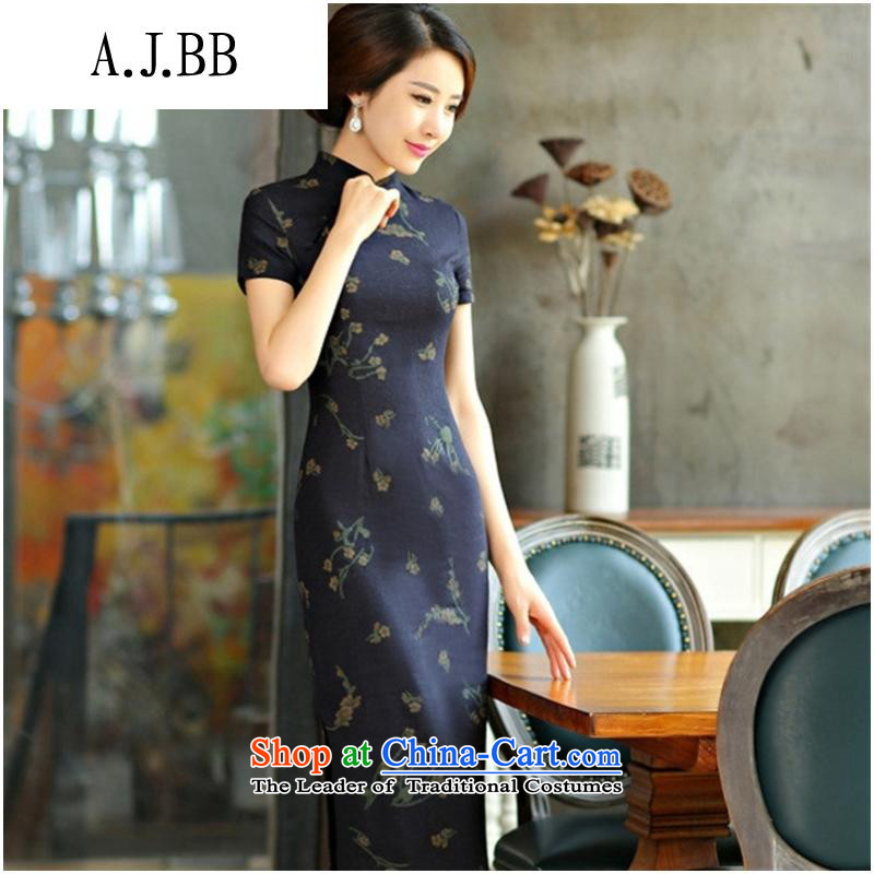 The Secretary for Health related shops of the spring and summer of 2015 * cheongsam decorated in video thin large short-sleeved improved long qipao retro Linen Dress Samui Orchid blue M,A.J.BB,,, Samui Shopping on the Internet