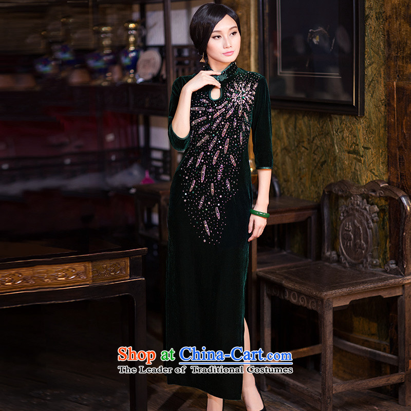 China Ethnic Chinese Classical Chinese qipao cuff Kim velvet gown in autumn and winter, long skirt large stylish design , L, China improved ethnic Classic (HUAZUJINGDIAN) , , , shopping on the Internet