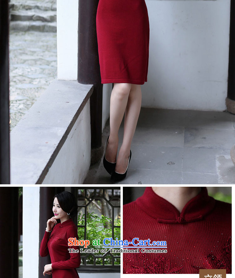 The cheongsam dress 2015 Fall/Winter Collections new improved retro wool Knitted Shirt stylish Sau San long-sleeved Ms. dresses wine red 2XL Photo, prices, brand platters! The elections are supplied in the national character of distribution, so action, buy now enjoy more preferential! As soon as possible.