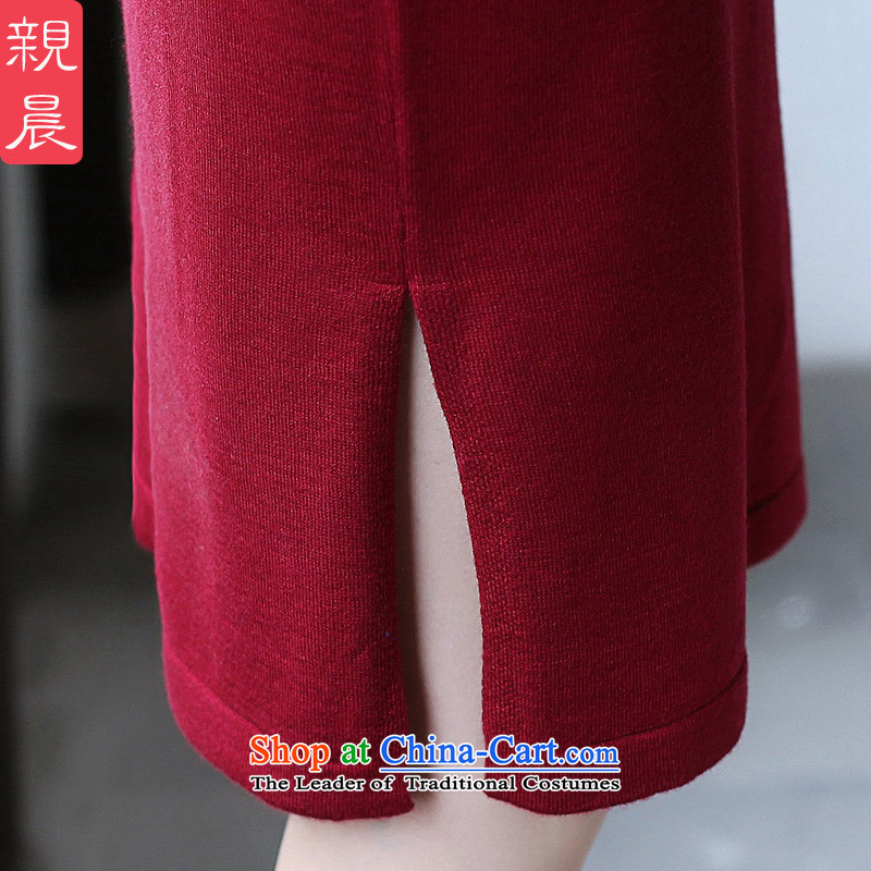 The cheongsam dress 2015 Fall/Winter Collections new improved retro wool Knitted Shirt stylish Sau San long-sleeved Ms. dresses wine red 2XL, pro-am , , , shopping on the Internet