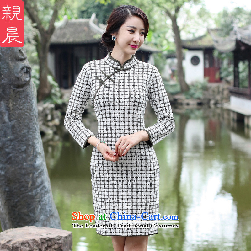 2015 Fall_Winter Collections cheongsam dress woolen knitted shirts improved Stylish retro long-sleeved short of everyday, dresses cuisine green 2XL