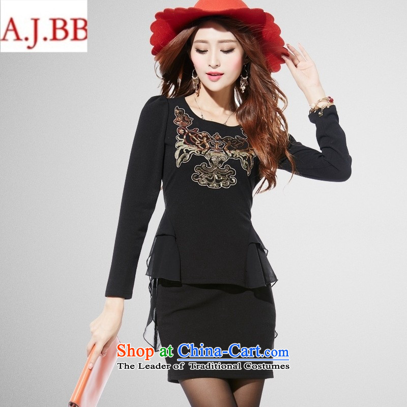Orange Tysan *2015 autumn load new women's dresses and stylish package and western embroidery t-shirt + Leisure short skirt two piece black L,A.J.BB,,, shopping on the Internet