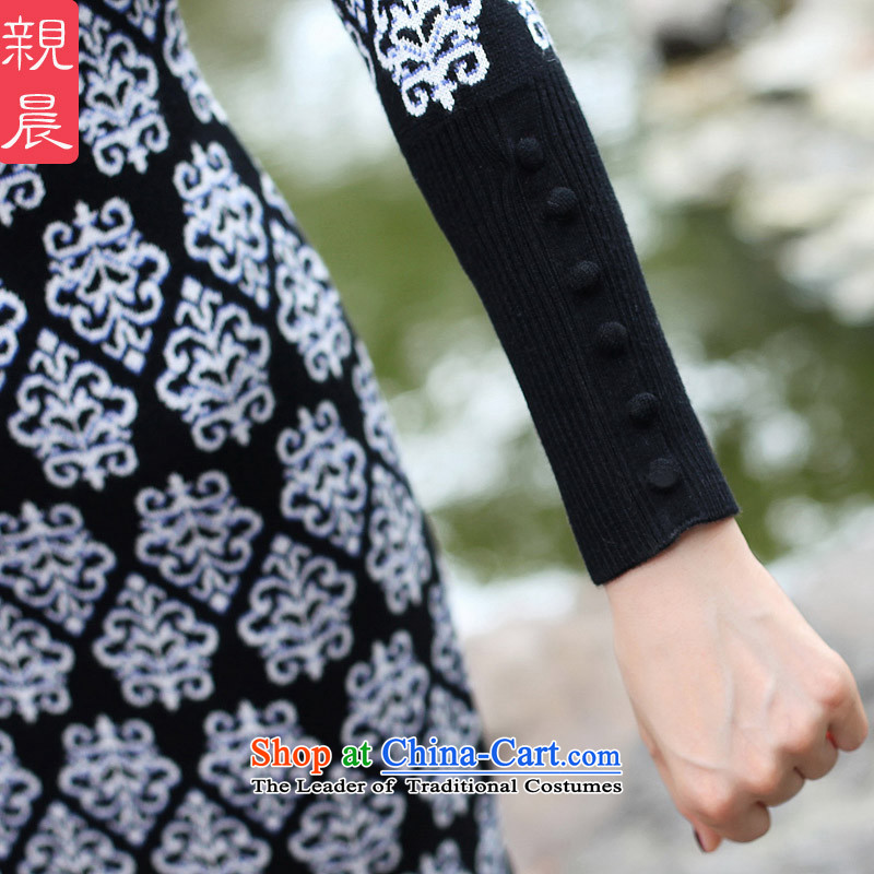 2015 Fall/Winter Collections cheongsam dress the new improved Ms. retro Woolen Sweater Knit long-sleeved Sau San long skirt black , L, pro-am , , , shopping on the Internet