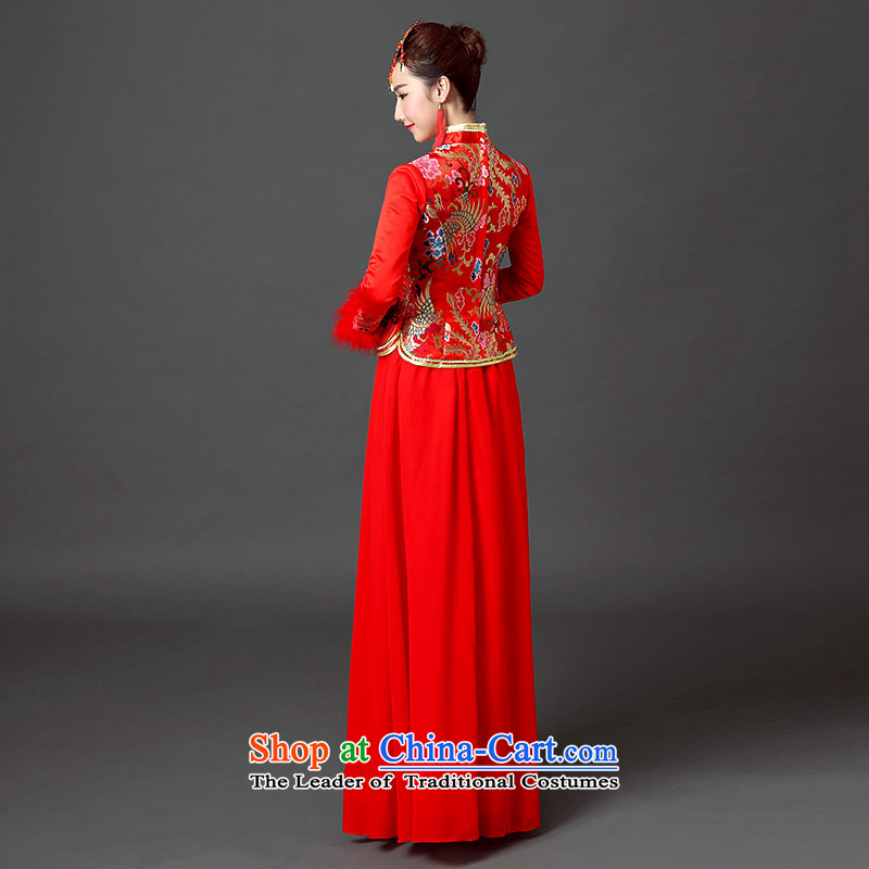 Qing Hua yarn wedding dresses 2015 new autumn retro-thick warm bride cheongsam dress marriage bows services red S Qing Hua yarn , , , shopping on the Internet
