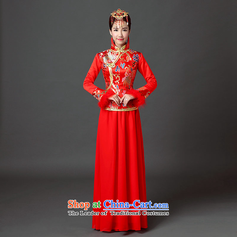 Qing Hua yarn wedding dresses 2015 new autumn retro-thick warm bride cheongsam dress marriage bows services red S Qing Hua yarn , , , shopping on the Internet