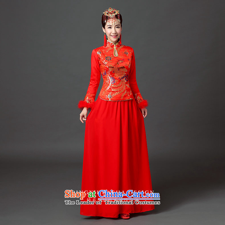 Qing Hua yarn wedding dresses qipao 2015 New Chinese retro-thick cotton autumn and winter brides folder bows Phoenix Yingbin cheongsam red L picture, prices, brand platters! The elections are supplied in the national character of distribution, so action, buy now enjoy more preferential! As soon as possible.