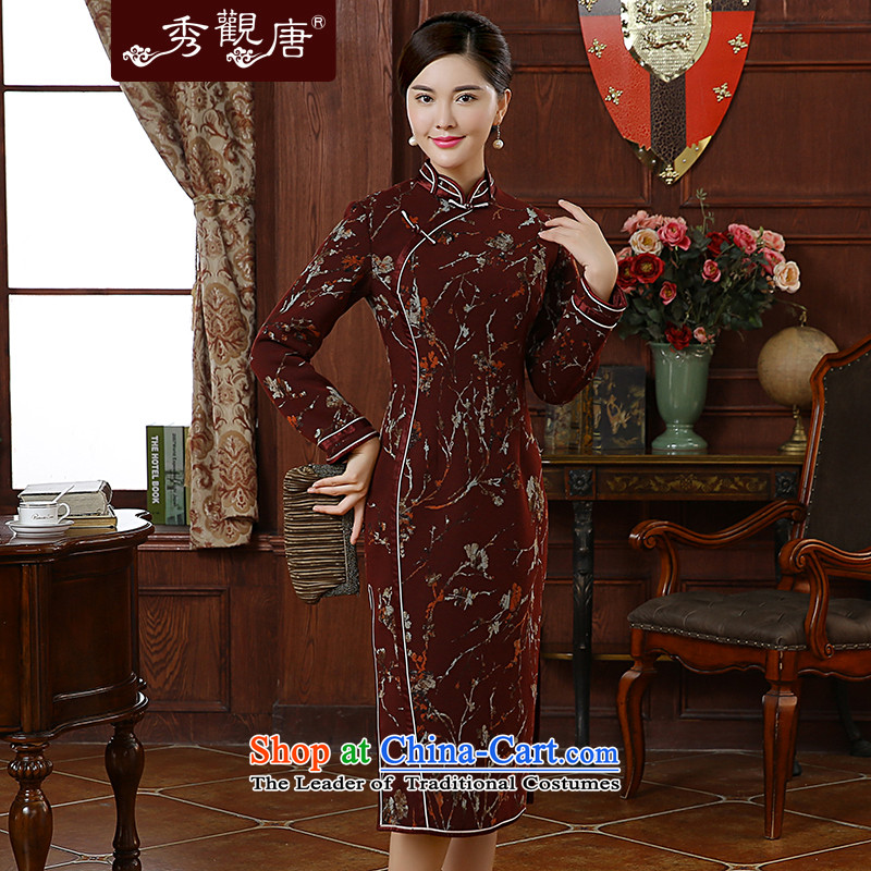 [Sau Kwun Tong] Che Qinyang Heung 2015 autumn and winter in new long stylish stamp qipao QC51007 dark red XL, Sau Kwun Tong shopping on the Internet has been pressed.