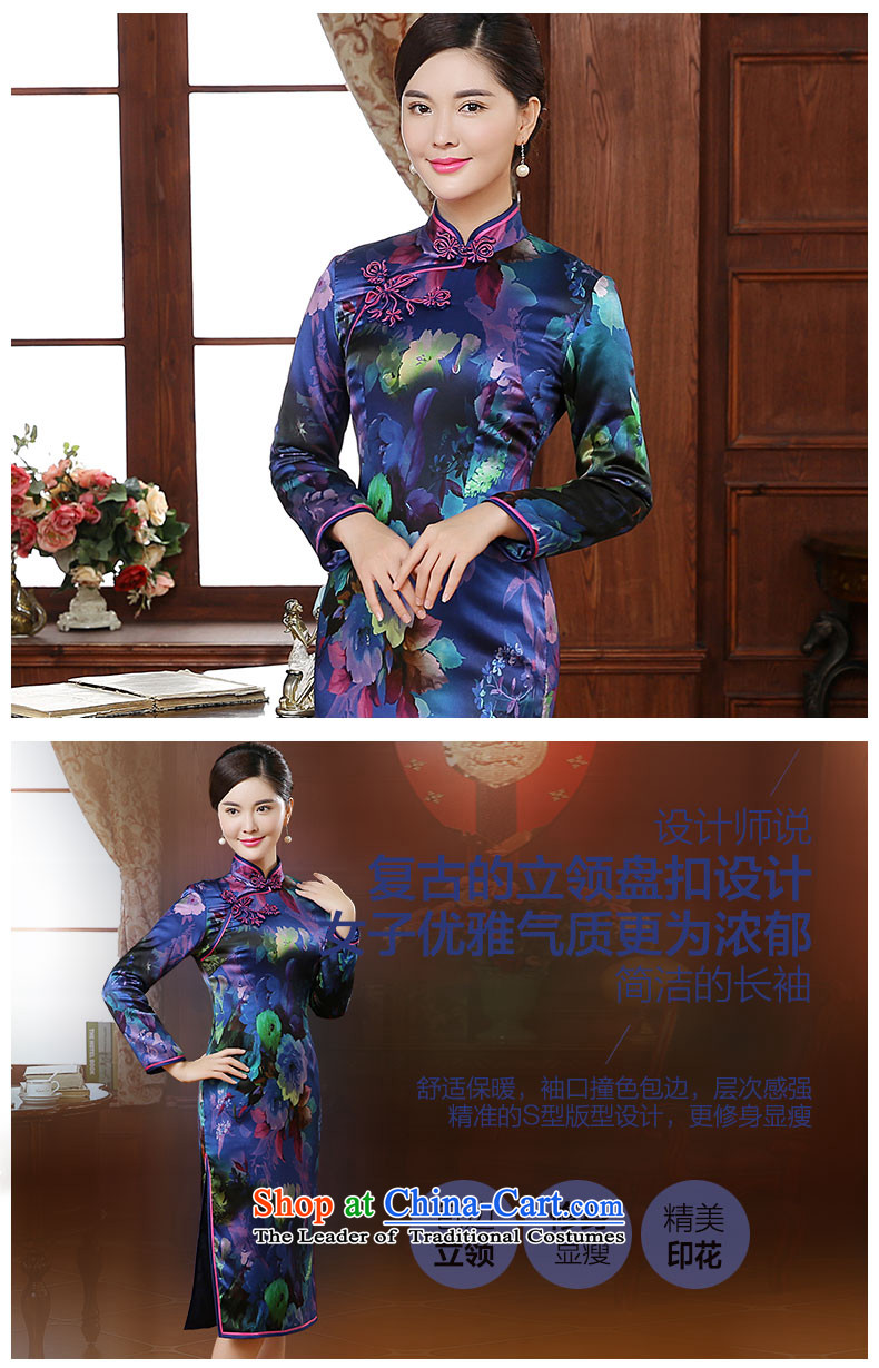 [Sau Kwun Tong] Ice Blue 2015 autumn and winter new stylish stamp high-end Silk Cheongsam QC51006 in long suit XL Photo, prices, brand platters! The elections are supplied in the national character of distribution, so action, buy now enjoy more preferential! As soon as possible.