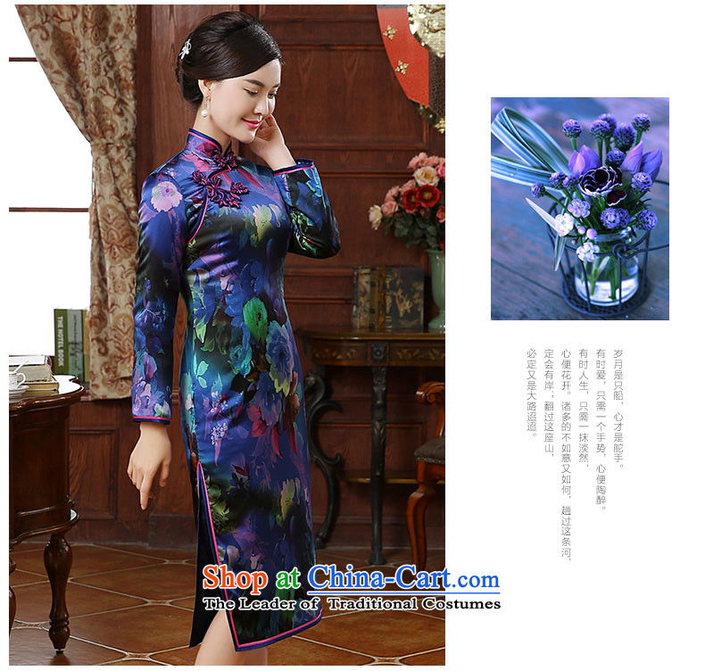 [Sau Kwun Tong] Ice Blue 2015 autumn and winter new stylish stamp high-end Silk Cheongsam QC51006 in long suit XL Photo, prices, brand platters! The elections are supplied in the national character of distribution, so action, buy now enjoy more preferential! As soon as possible.