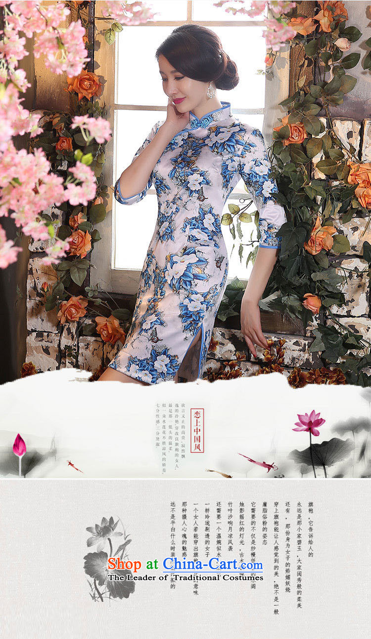 Leung Ching-day improved slightly high collar Sau San low the forklift truck 7 cuff porcelain upscale silk cheongsam dress short), large picture, prices, M brand platters! The elections are supplied in the national character of distribution, so action, buy now enjoy more preferential! As soon as possible.