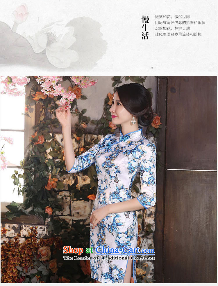 Leung Ching-day improved slightly high collar Sau San low the forklift truck 7 cuff porcelain upscale silk cheongsam dress short), large picture, prices, M brand platters! The elections are supplied in the national character of distribution, so action, buy now enjoy more preferential! As soon as possible.