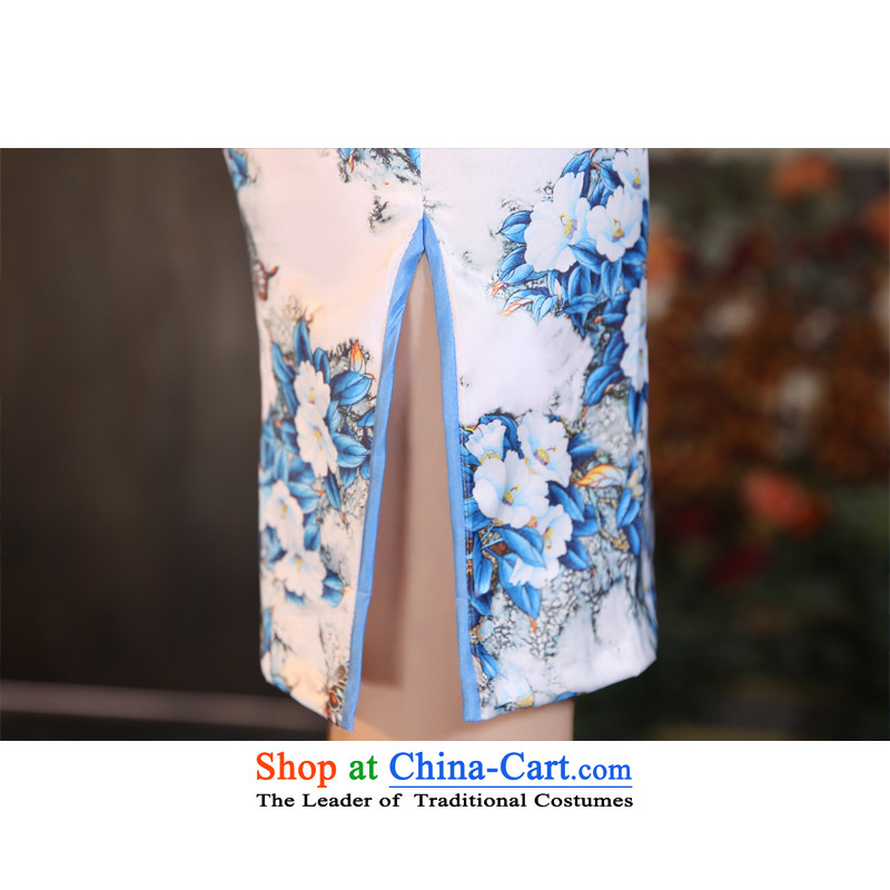 Leung Ching-day improved slightly high collar Sau San low the forklift truck 7 cuff porcelain upscale silk cheongsam dress short), floral M Leung micro-ching , , , shopping on the Internet