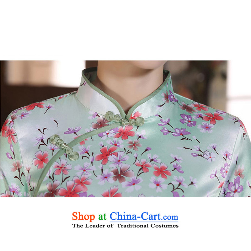 Leung Ching-day improvement of the Sau San micro-collar 7 cuff silk low short of the forklift truck qipao and package the skirt will show green flower , L, Stephen dress micro-mute , , , shopping on the Internet